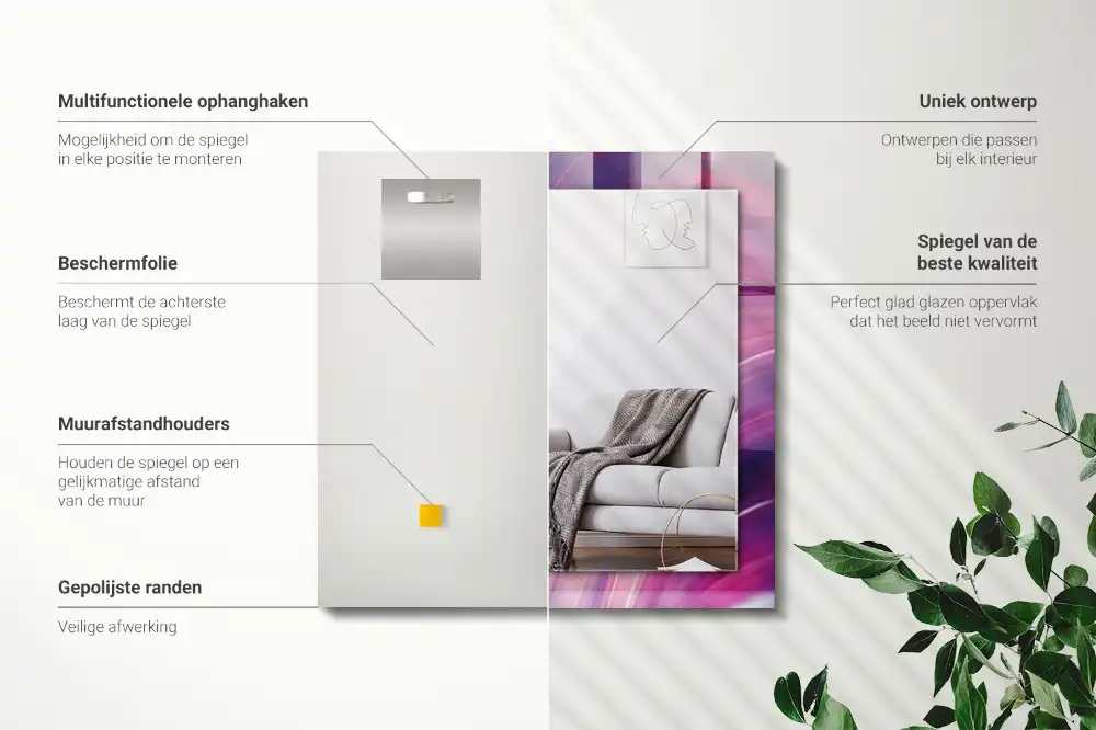 Specchio rettangolare con cornice stampata Onde astratte colorate