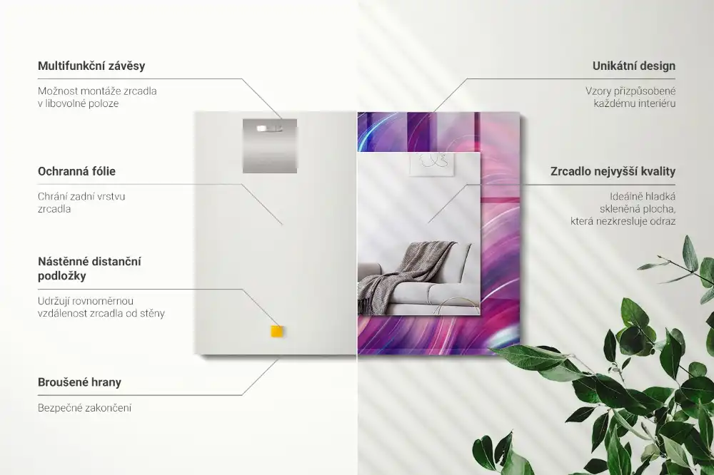 Specchio rettangolare con cornice stampata Onde astratte colorate