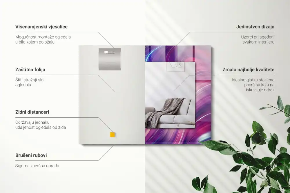 Specchio rettangolare con cornice stampata Onde astratte colorate