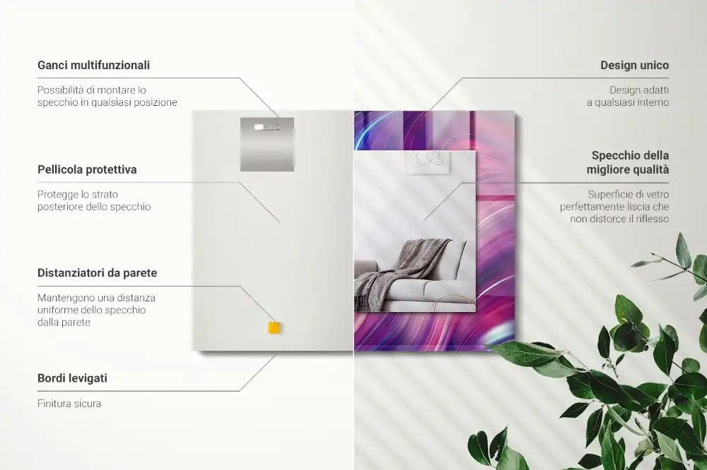 Specchio rettangolare con cornice stampata Onde astratte colorate