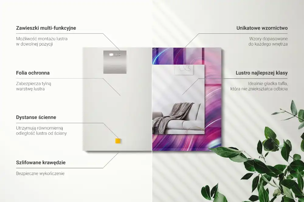 Specchio rettangolare con cornice stampata Onde astratte colorate