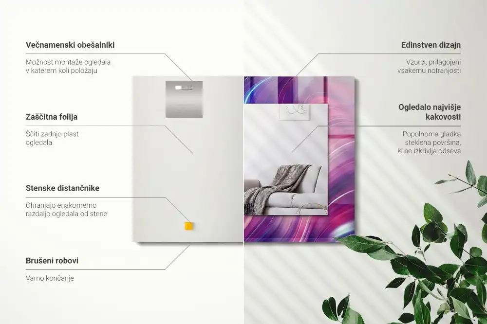 Specchio rettangolare con cornice stampata Onde astratte colorate