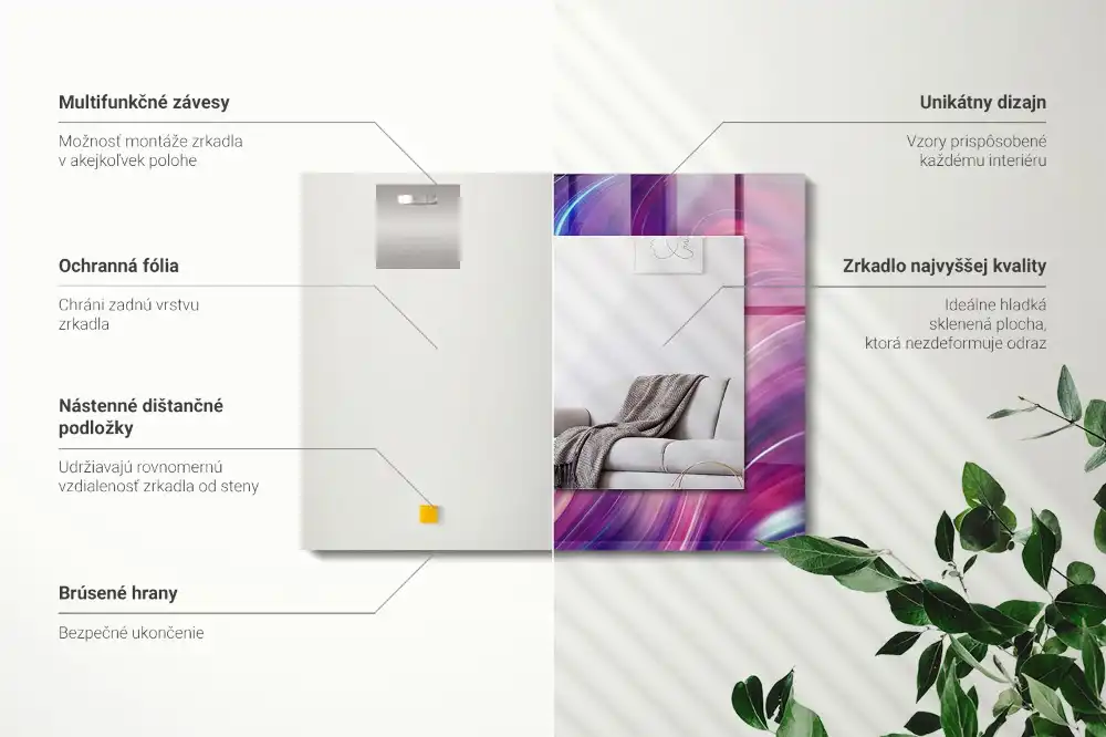 Specchio rettangolare con cornice stampata Onde astratte colorate