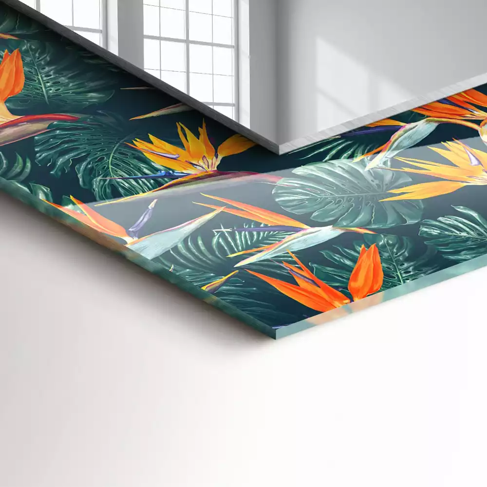 Specchio rettangolare stampato Fiori e foglie