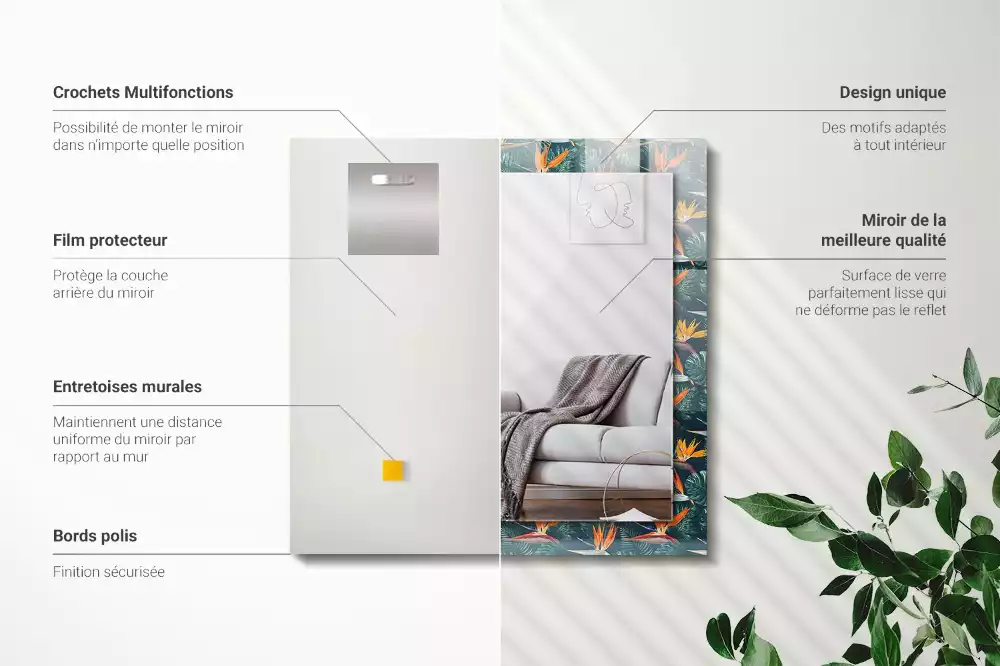 Specchio rettangolare stampato Fiori e foglie