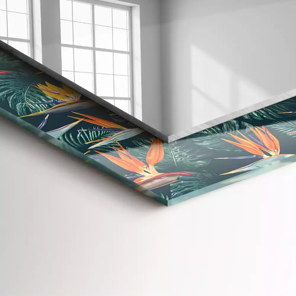 Specchio rettangolare stampato Fiori e foglie