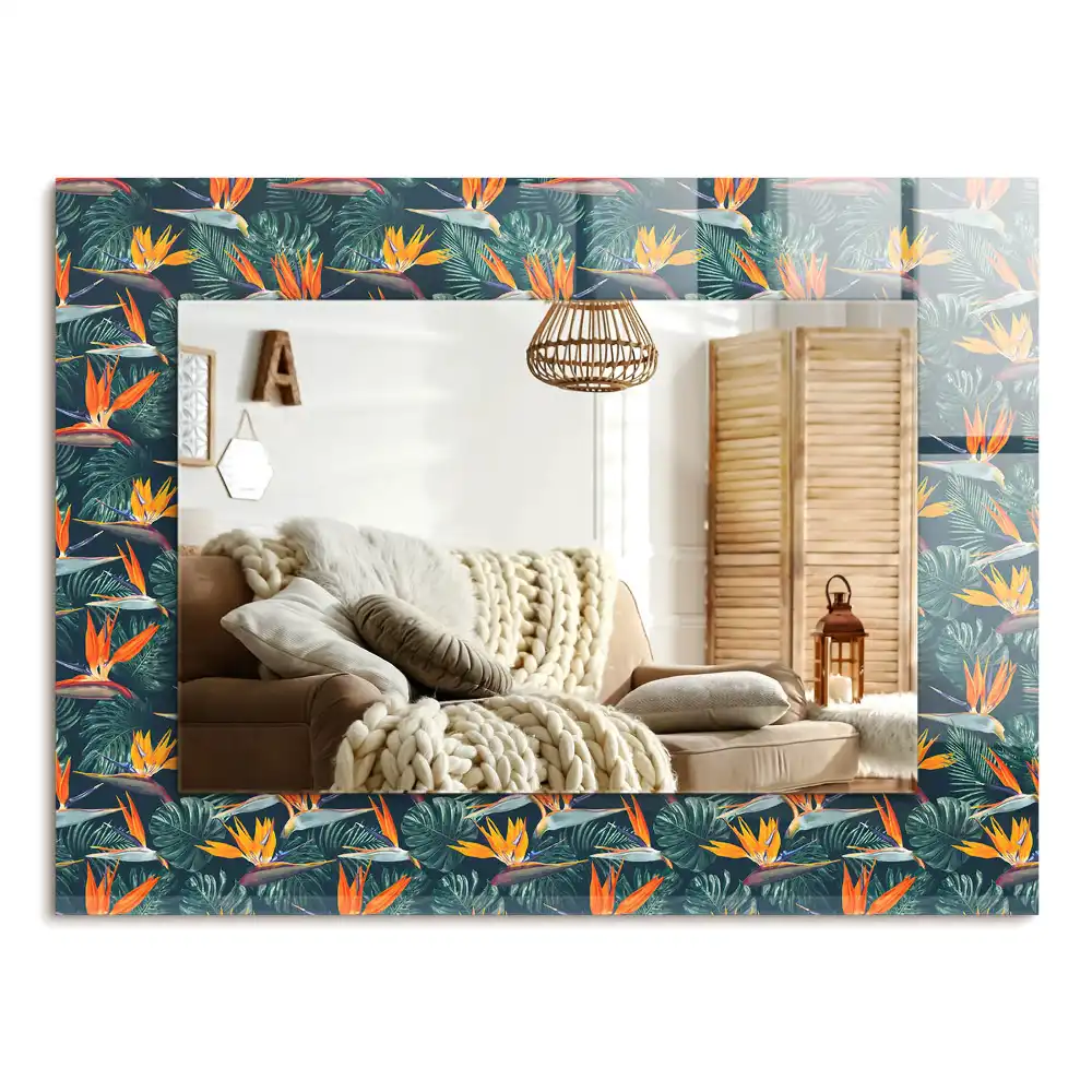 Specchio rettangolare stampato Fiori e foglie