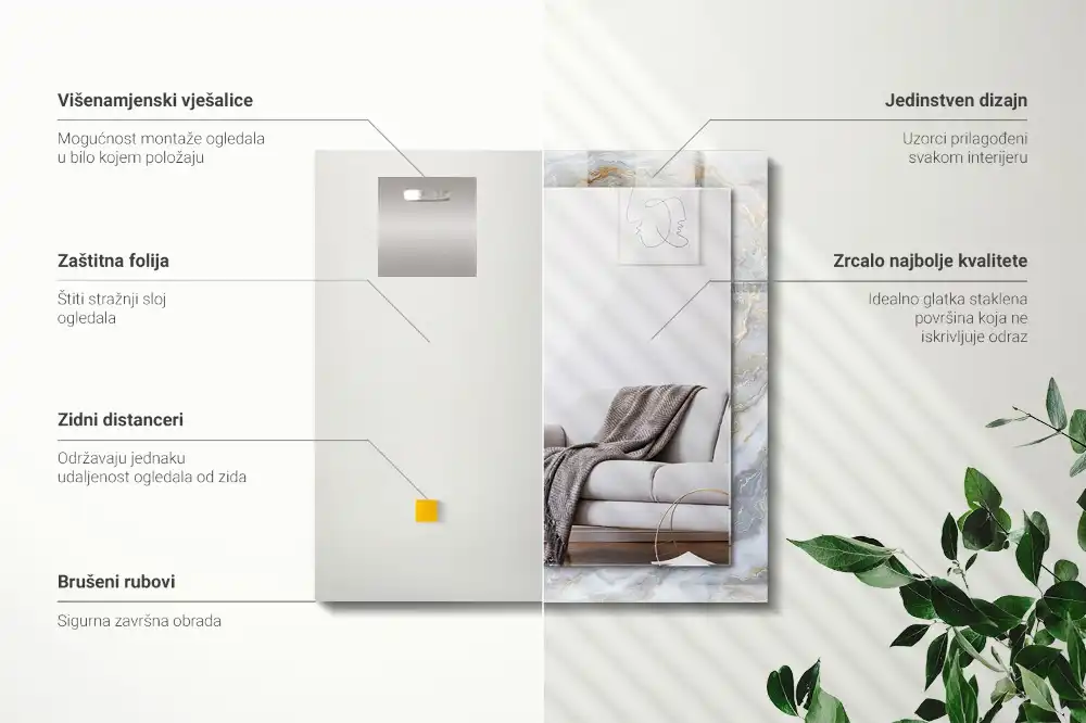 Specchio rettangolare con cornice stampata Trama con motivo in marmo