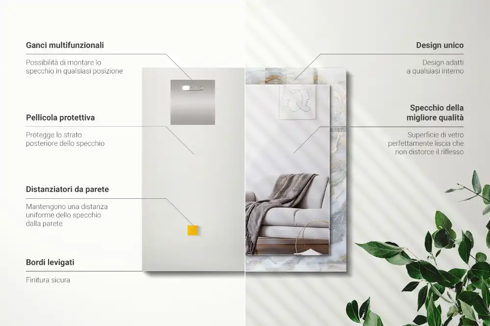 Specchio rettangolare con cornice stampata Trama con motivo in marmo