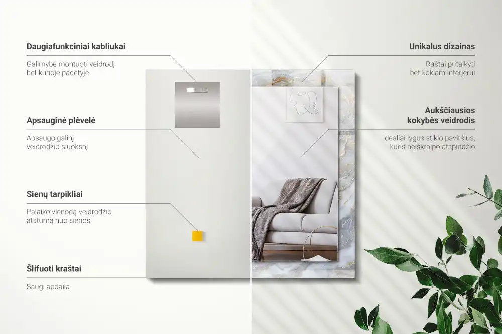 Specchio rettangolare con cornice stampata Trama con motivo in marmo