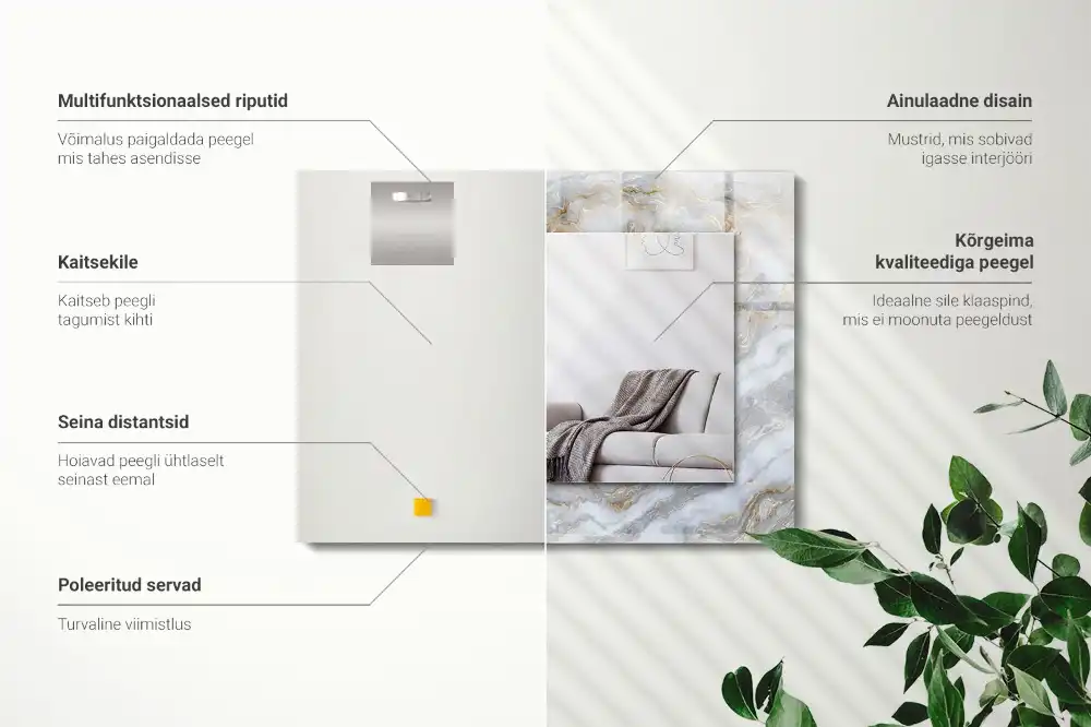 Specchio rettangolare con cornice stampata Trama con motivo in marmo