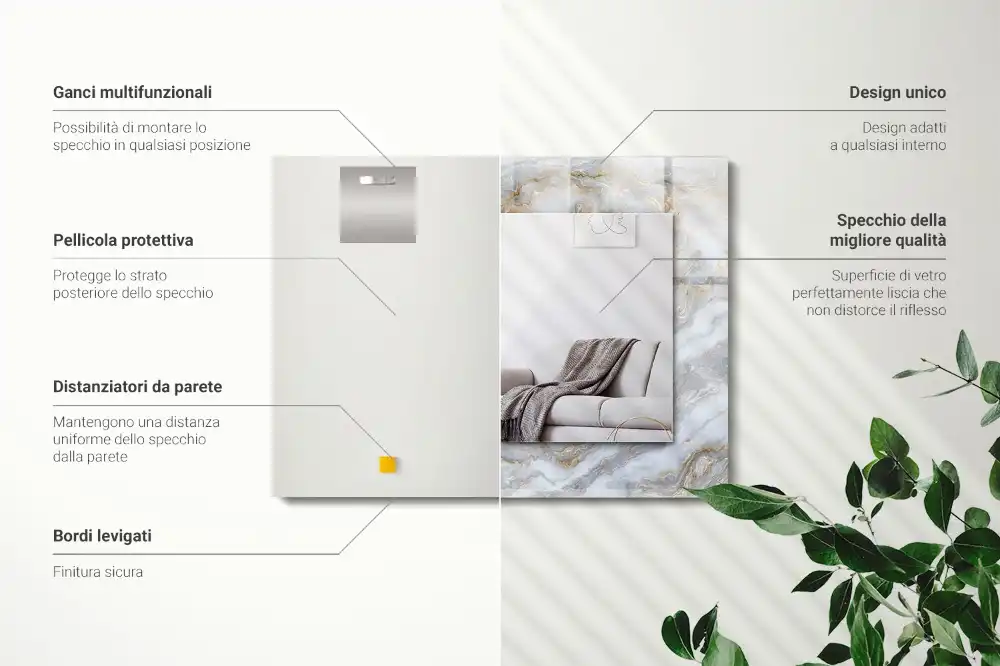 Specchio rettangolare con cornice stampata Trama con motivo in marmo