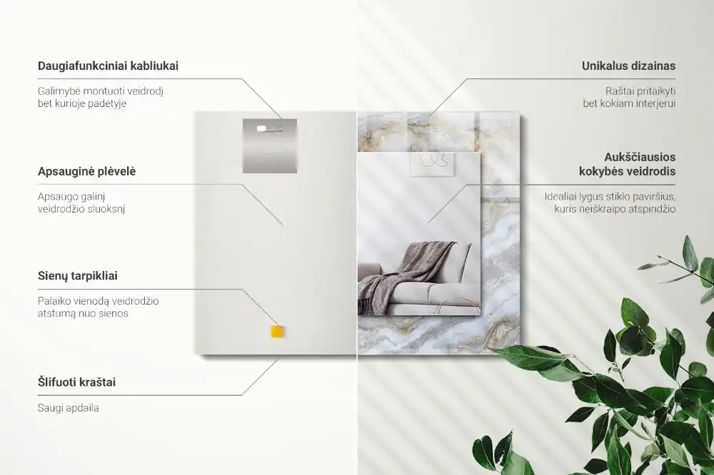 Specchio rettangolare con cornice stampata Trama con motivo in marmo