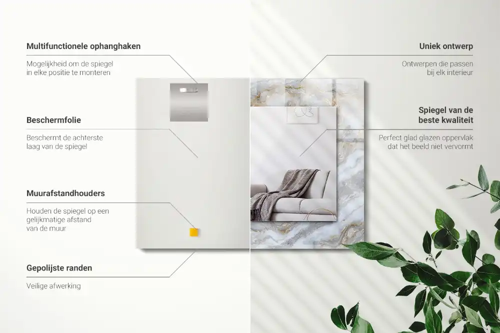 Specchio rettangolare con cornice stampata Trama con motivo in marmo