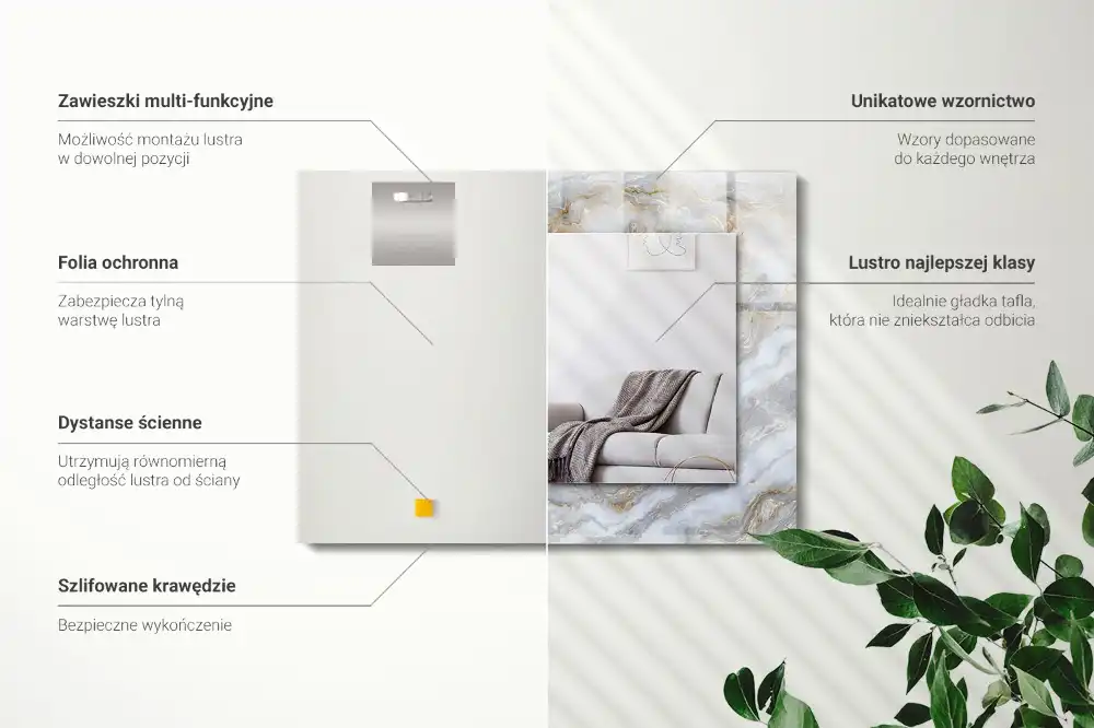 Specchio rettangolare con cornice stampata Trama con motivo in marmo