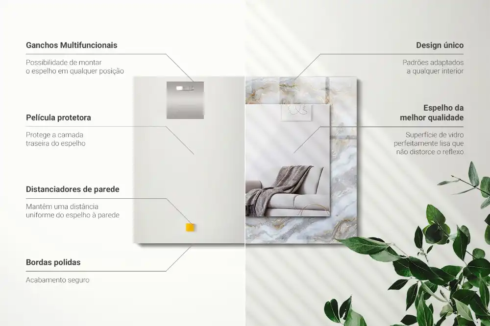 Specchio rettangolare con cornice stampata Trama con motivo in marmo