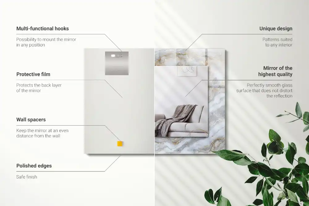 Specchio rettangolare con cornice stampata Trama con motivo in marmo