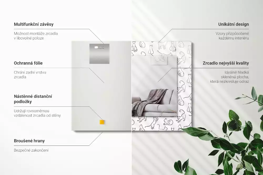 Specchio rettangolare decoro Contorni di gatti