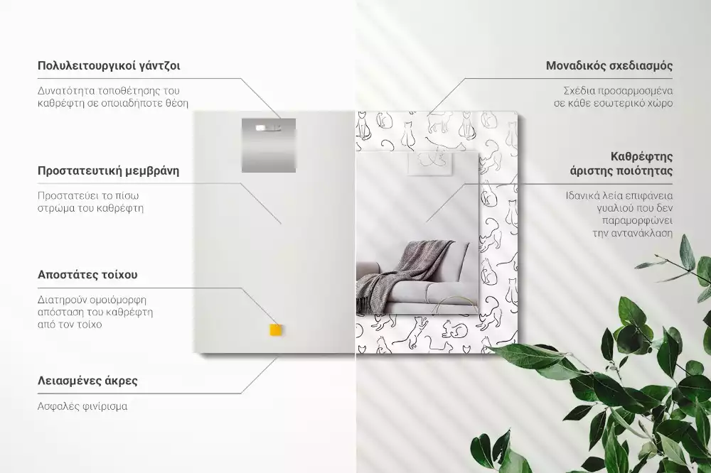 Specchio rettangolare decoro Contorni di gatti