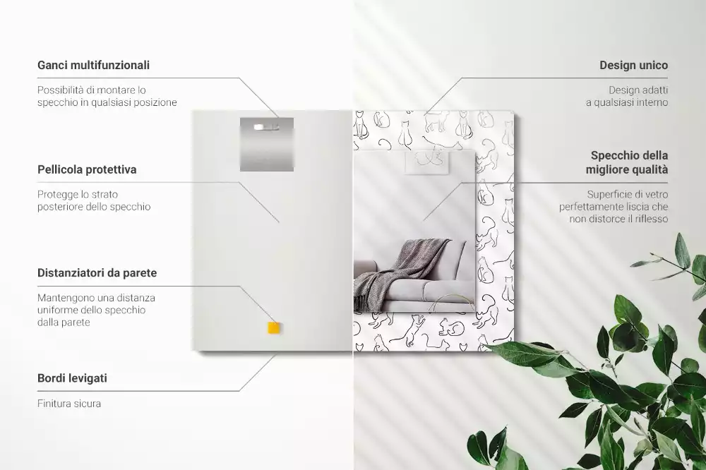 Specchio rettangolare decoro Contorni di gatti