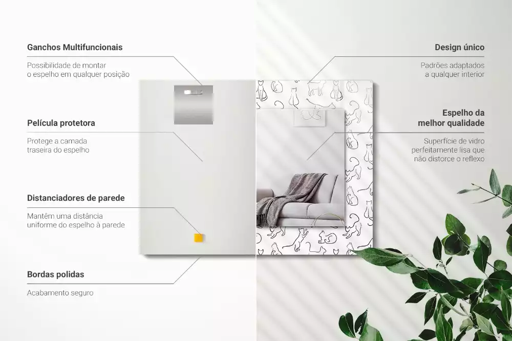 Specchio rettangolare decoro Contorni di gatti
