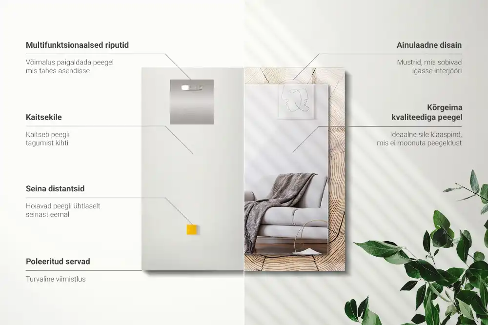 Specchio rettangolare con cornice stampata Sezione trasversale di un tronco d'albero