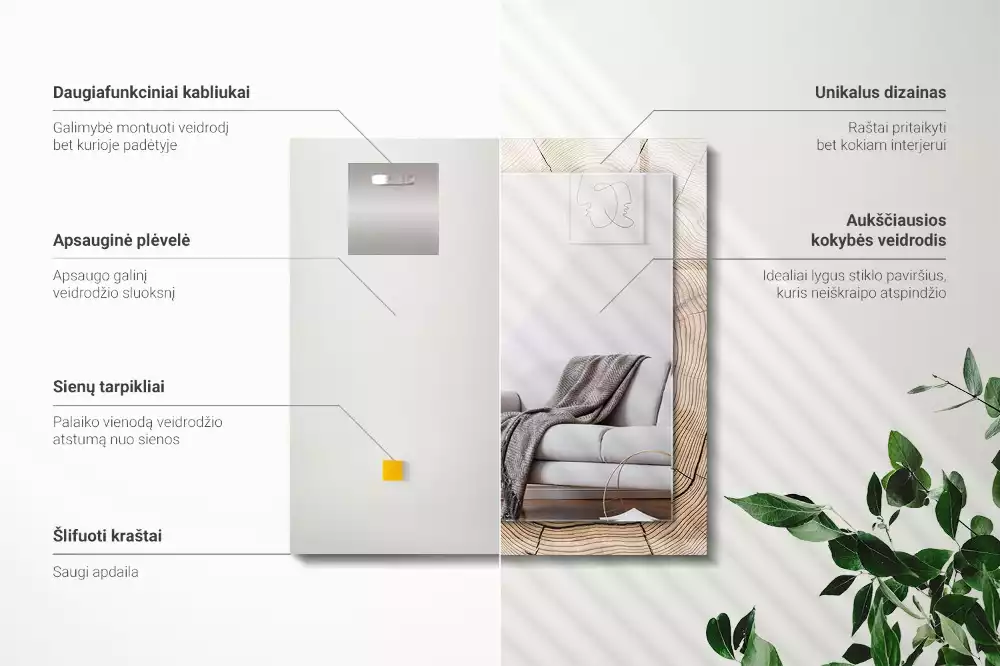 Specchio rettangolare con cornice stampata Sezione trasversale di un tronco d'albero