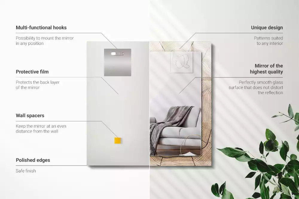 Specchio rettangolare con cornice stampata Sezione trasversale di un tronco d'albero