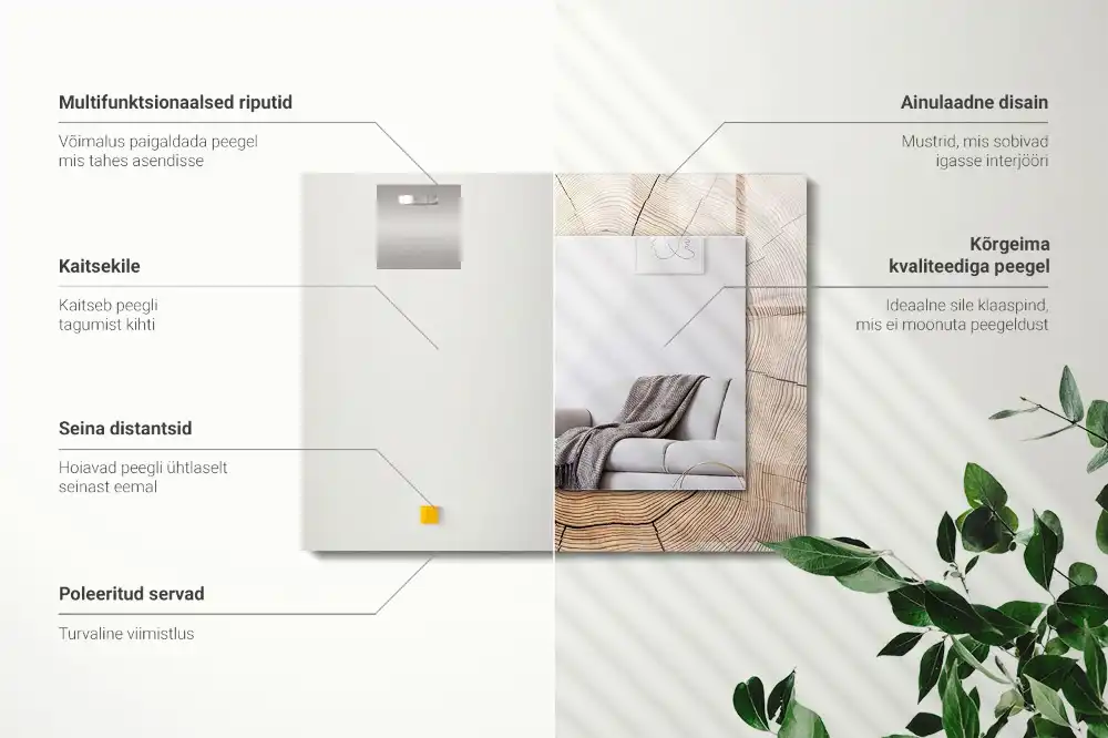 Specchio rettangolare con cornice stampata Sezione trasversale di un tronco d'albero