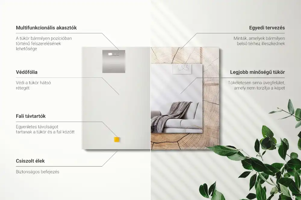 Specchio rettangolare con cornice stampata Sezione trasversale di un tronco d'albero