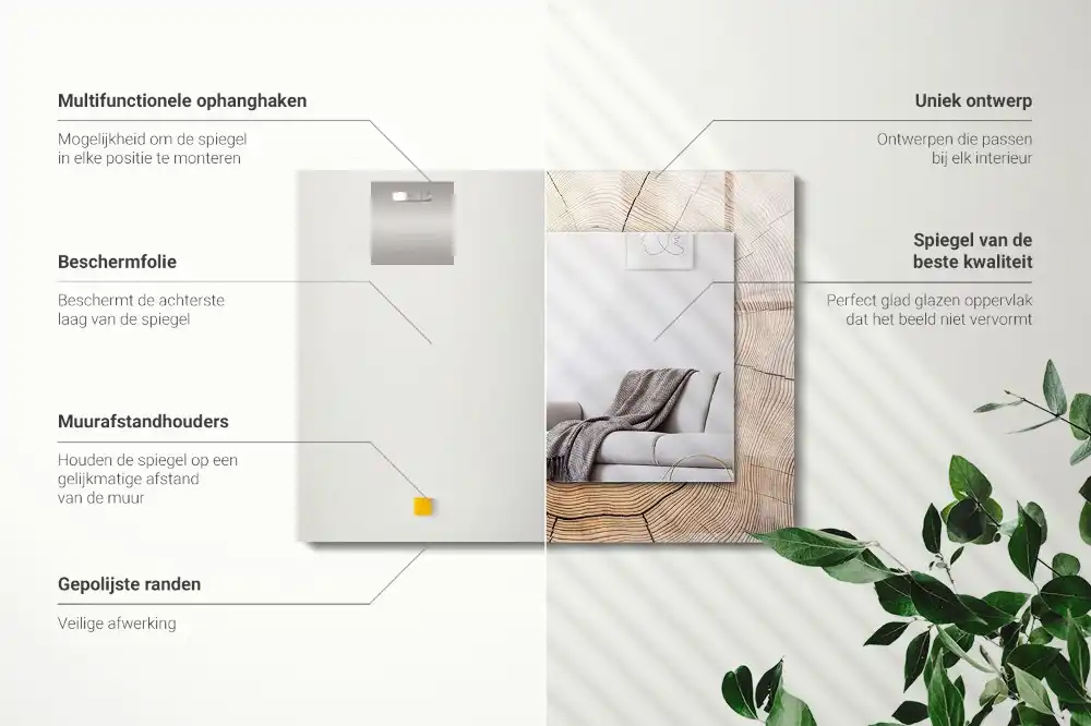 Specchio rettangolare con cornice stampata Sezione trasversale di un tronco d'albero