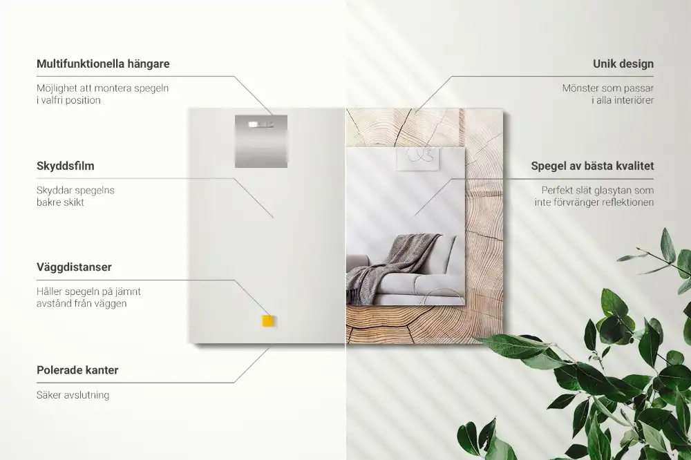 Specchio rettangolare con cornice stampata Sezione trasversale di un tronco d'albero