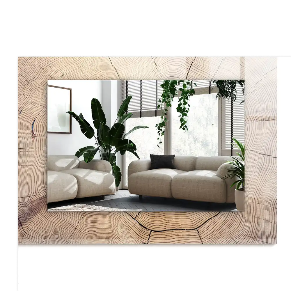 Specchio rettangolare con cornice stampata Sezione trasversale di un tronco d'albero