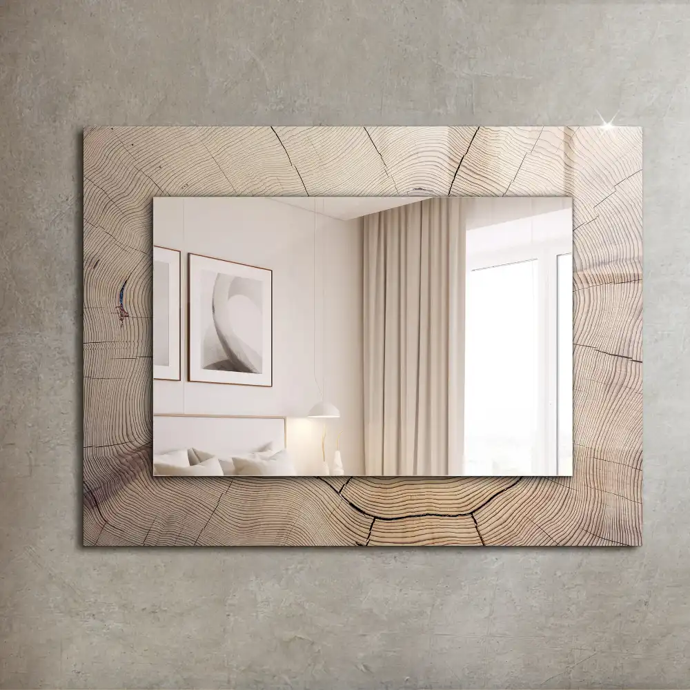 Specchio rettangolare con cornice stampata Sezione trasversale di un tronco d'albero