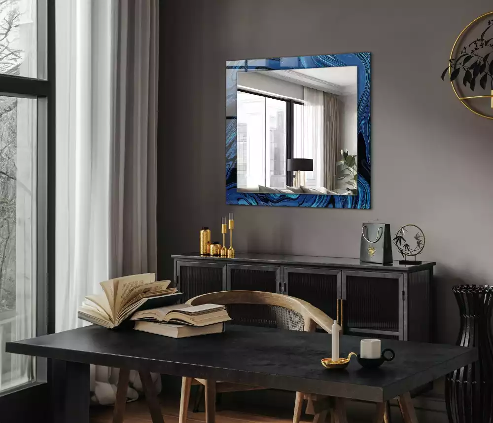 Specchio rettangolare stampato Modello blu astratto