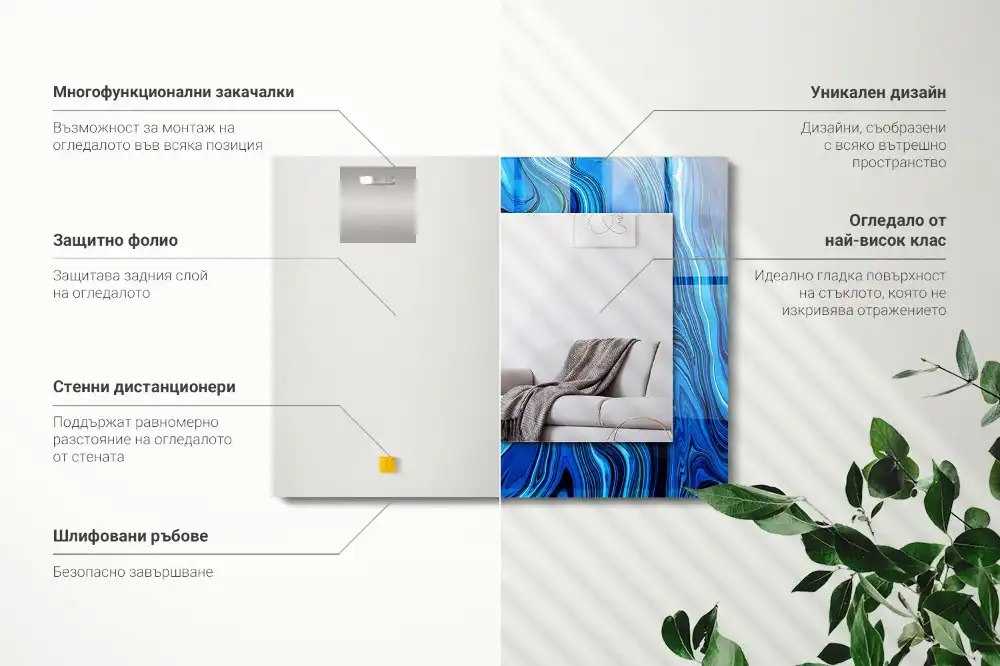 Specchio rettangolare stampato Modello blu astratto