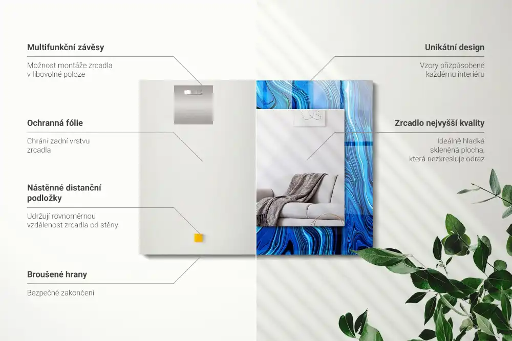 Specchio rettangolare stampato Modello blu astratto