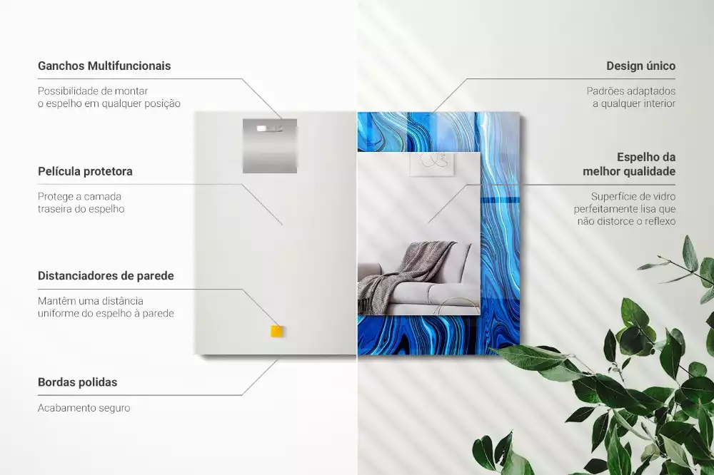 Specchio rettangolare stampato Modello blu astratto