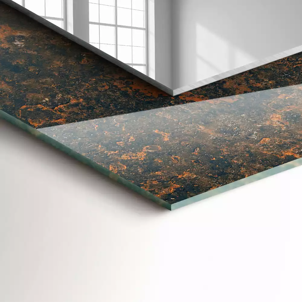 Specchio rettangolare con cornice stampata Metallo arrugginito