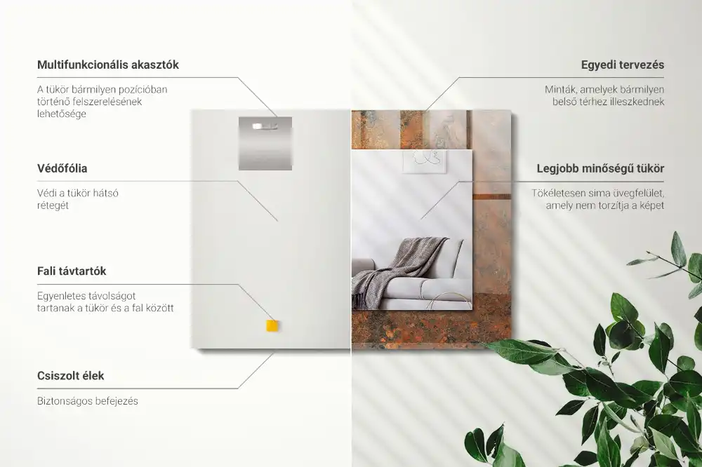 Specchio rettangolare con cornice stampata Metallo arrugginito