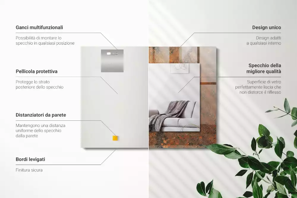 Specchio rettangolare con cornice stampata Metallo arrugginito