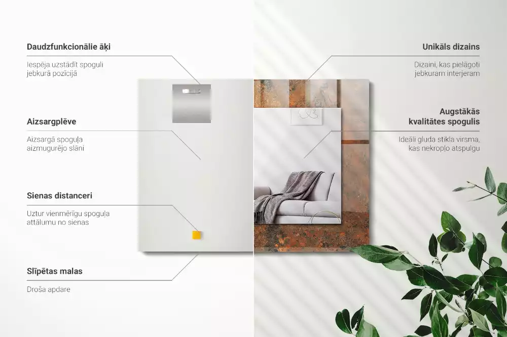 Specchio rettangolare con cornice stampata Metallo arrugginito