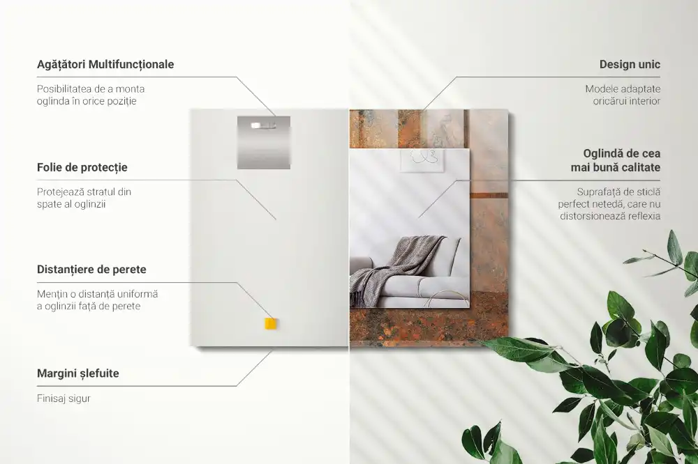 Specchio rettangolare con cornice stampata Metallo arrugginito