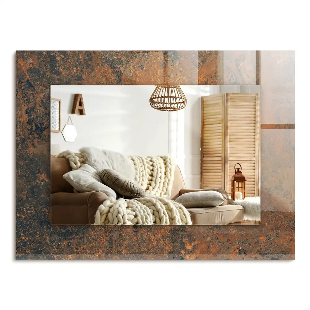 Specchio rettangolare con cornice stampata Metallo arrugginito