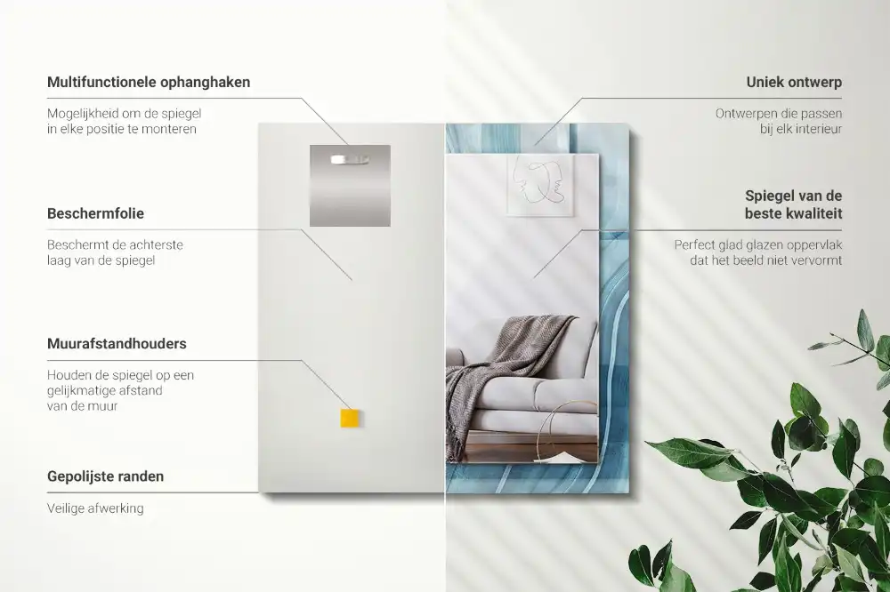 Specchio rettangolare stampato Linee blu astratte