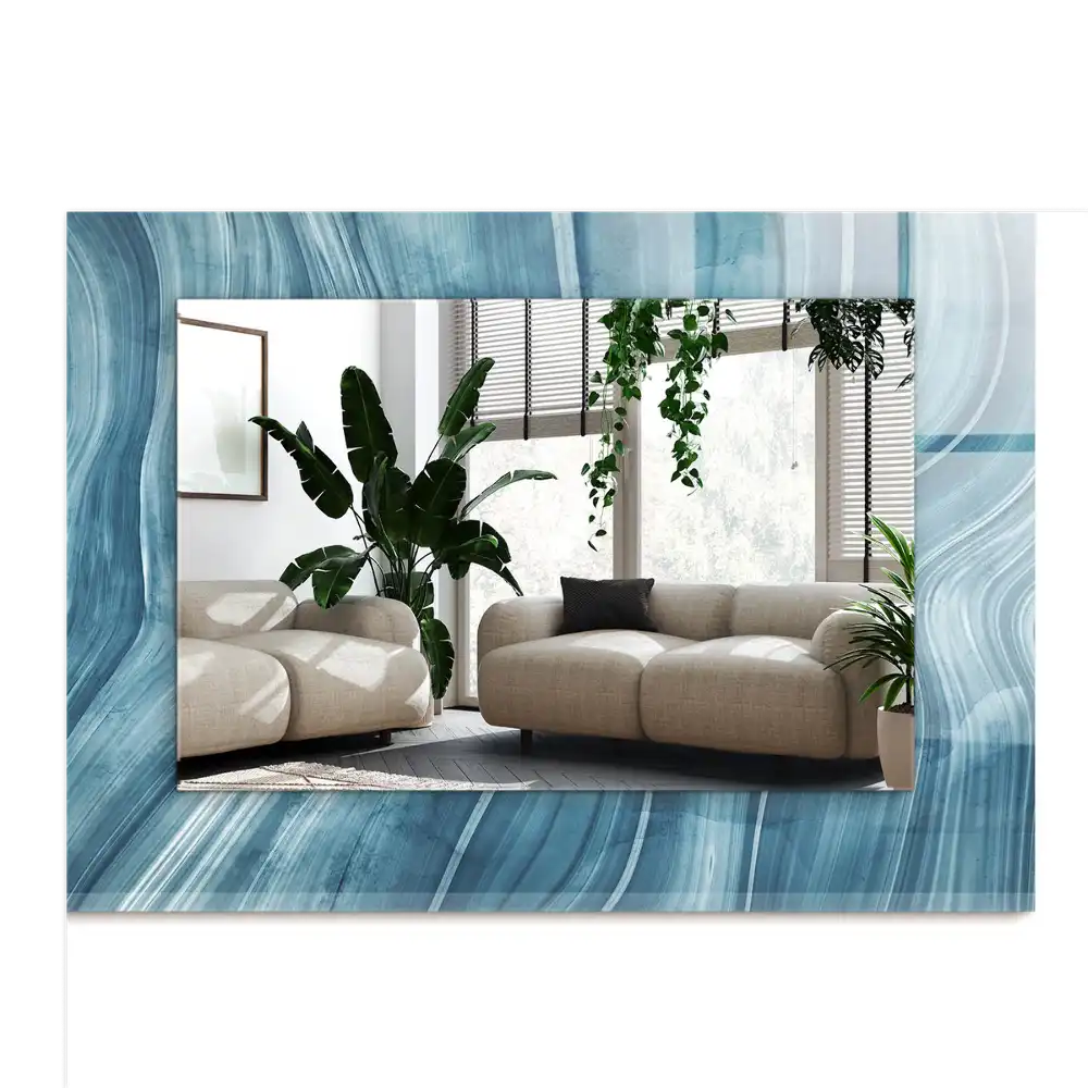 Specchio rettangolare stampato Linee blu astratte