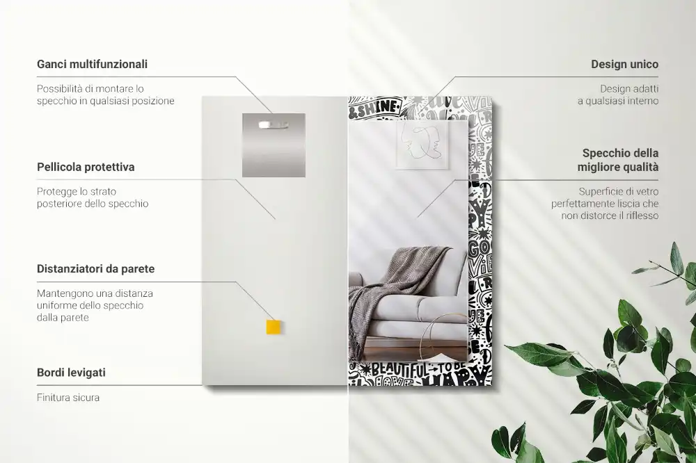 Specchio rettangolare decoro Lettering motivazionale a mano