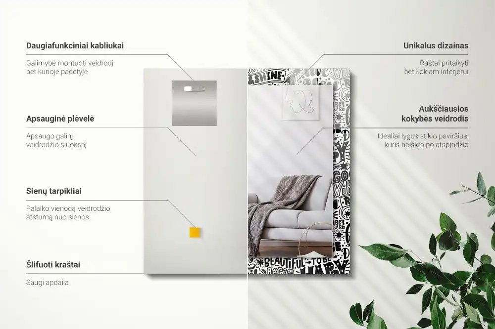 Specchio rettangolare decoro Lettering motivazionale a mano