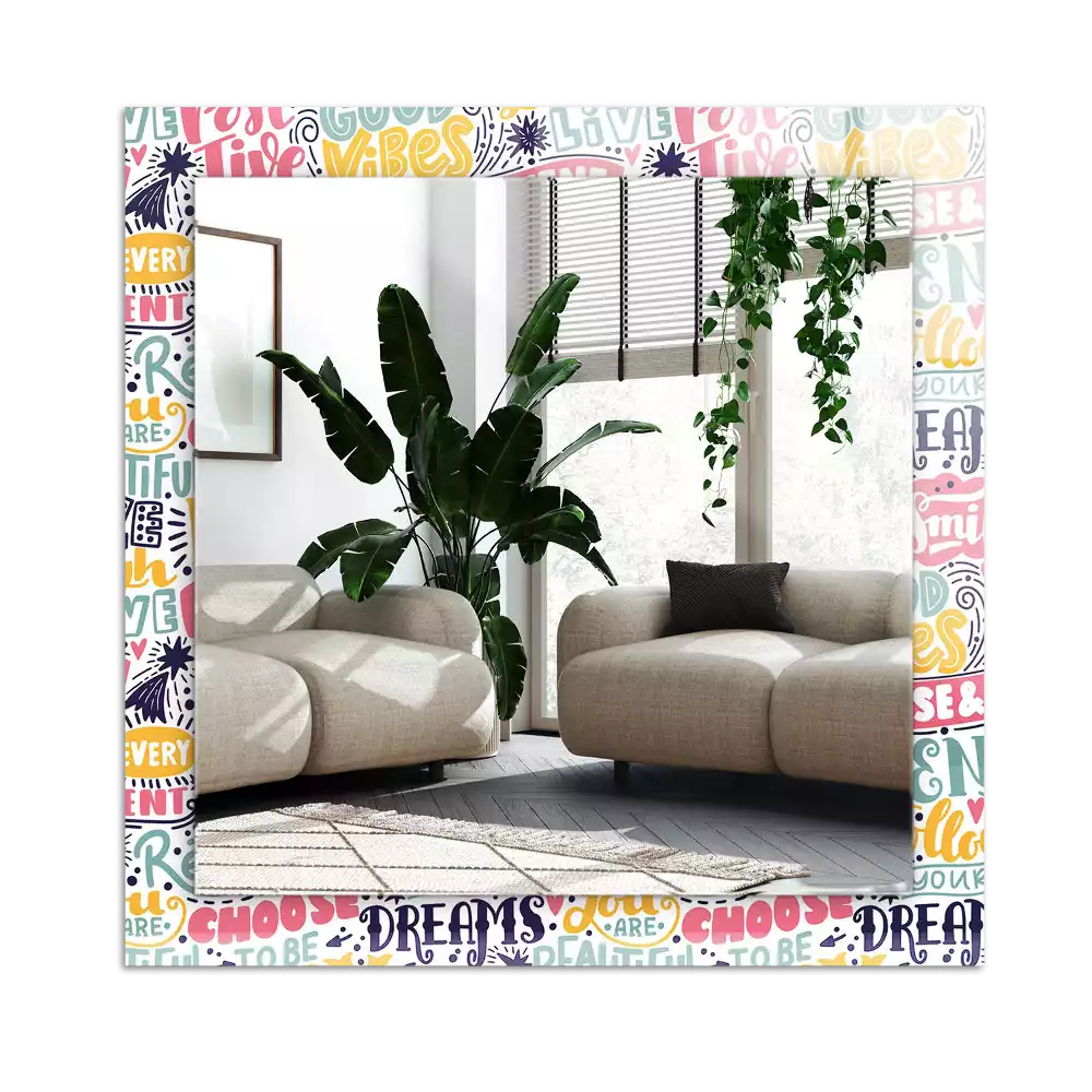 Specchio rettangolare con cornice stampata Iscrizioni motivazionali colorate