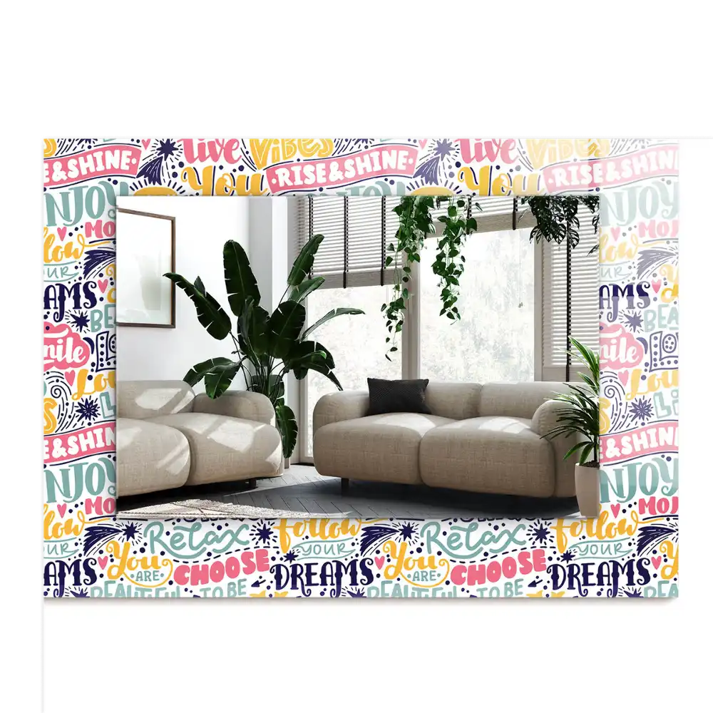 Specchio rettangolare con cornice stampata Iscrizioni motivazionali colorate